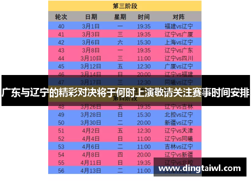 广东与辽宁的精彩对决将于何时上演敬请关注赛事时间安排